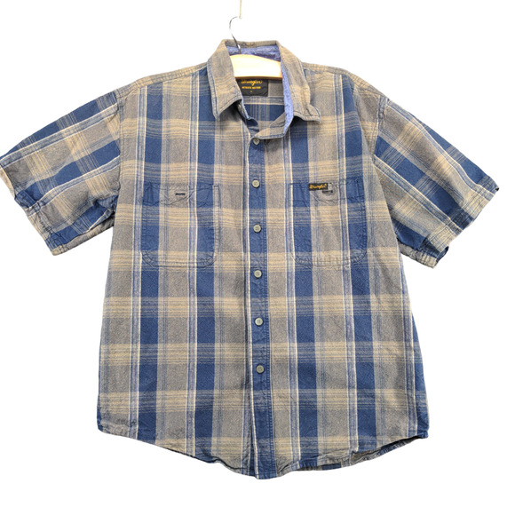 Wrangler Men's Authentic Western Button-Up Shirt Blue Plaid Medium Short Sleeve - Picture 1 of 12